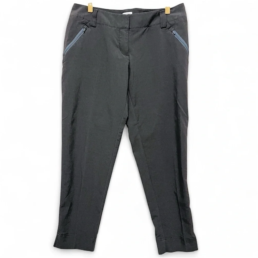 Adidas Pants Womens charcoal Gray Chino Lightweight Casual Zip Pocket, sz 6